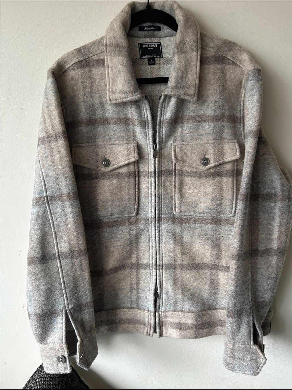 Todd Snyder Brushed Plaid Full-Zip Jacket in Stone - Large, NWOT